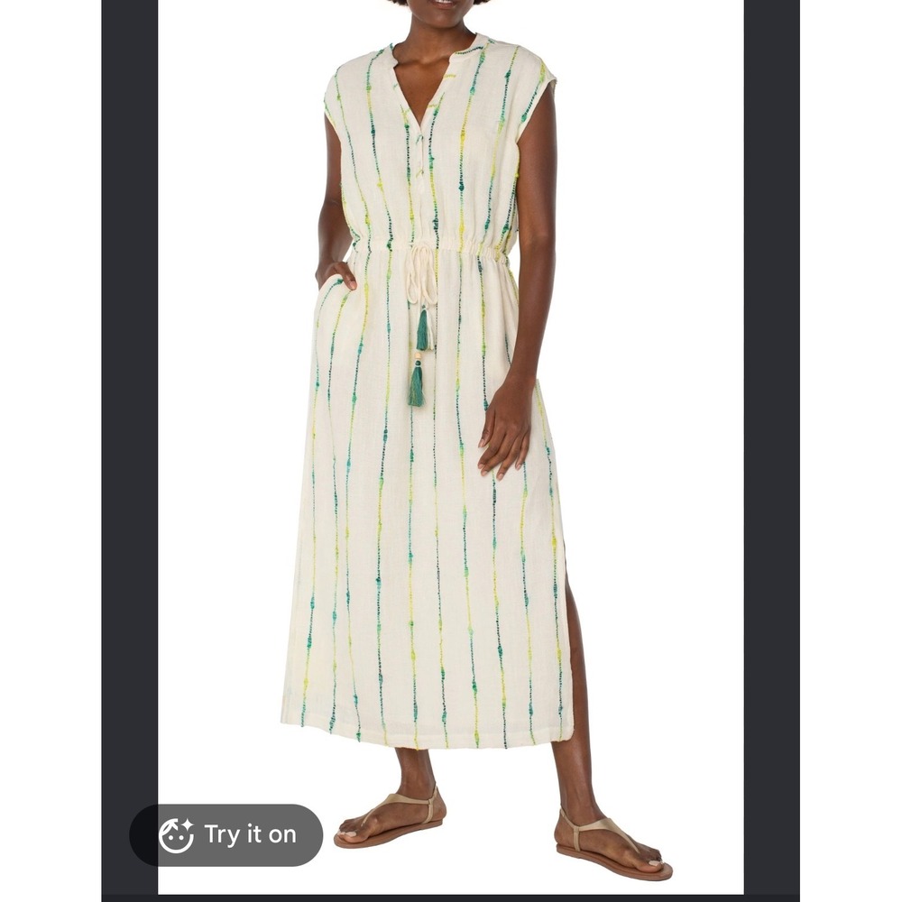 Liverpool Los Angeles Natural Green Ombre Stripe Midi Dress